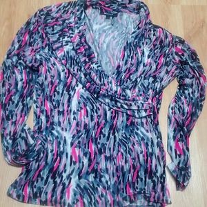 DNKY Women's Print Faux Wrap Top Size M